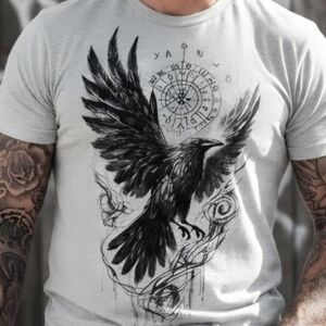 Unisex Norse Raven Vegvisir Shirt • Viking Rune Tee • Nordic Mythology Graphic